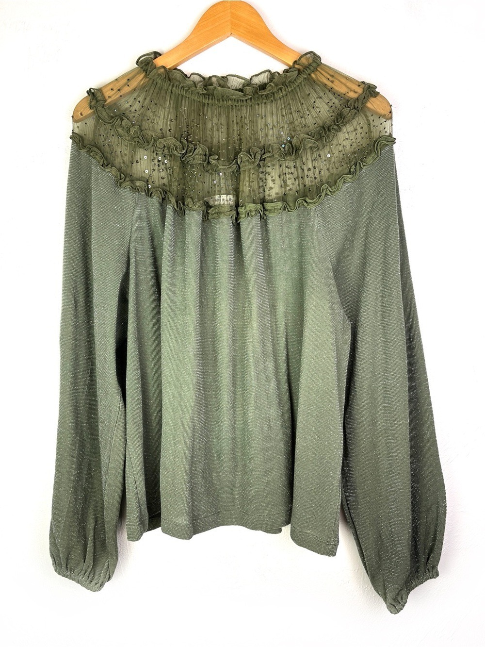 Ranna Gill Anthropologie Bowen Blouse Sage Green Metallic XL - Picture 3 of 6